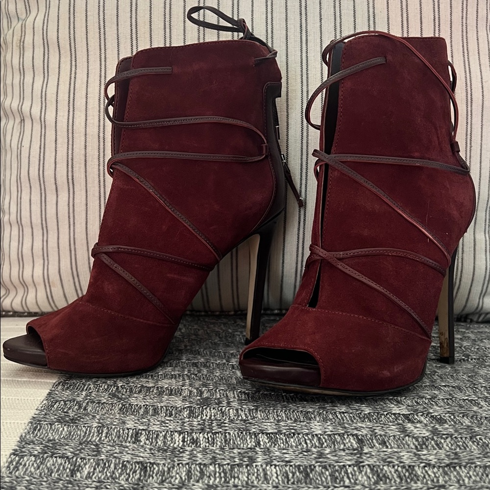 Guess Burgundy Suede Lace-Up Heels